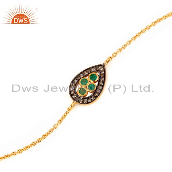 Exporter 18K Gold On Sterling Silver Diamond Pave Emerald Gemstone Fashion Chain Bracelet