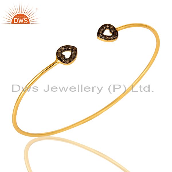 Exporter Pave Set Diamond Heart Bangle Bracelet Made In 18K Gold Over Sterling Silver