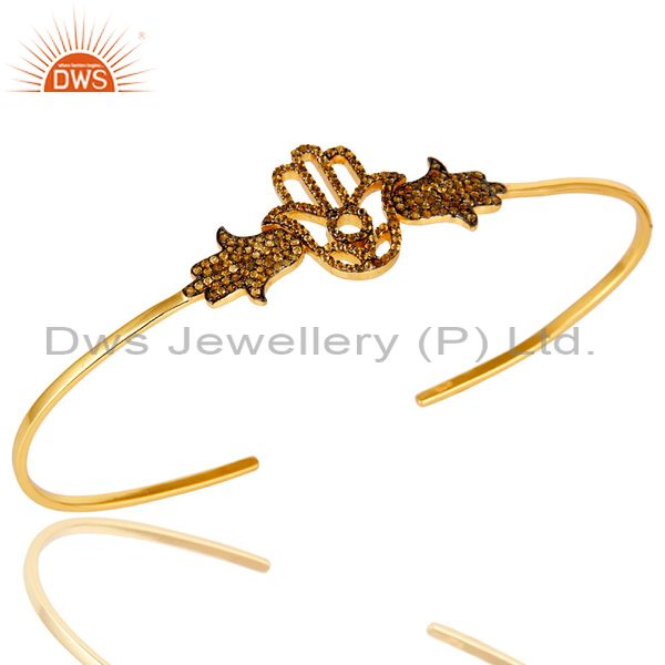 Exporter 14K Yellow Gold Plated Sterling Silver Citrine Hamsa Hand Palm Bracelet Bangle