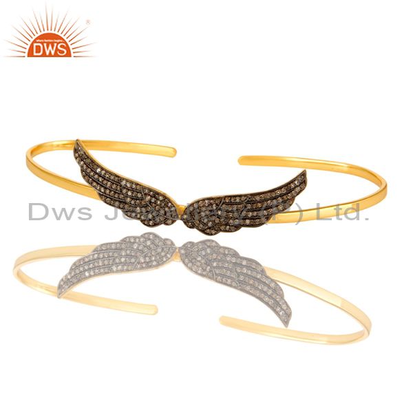 Exporter Pave Set Diamond Angel Wing Cuff Bangle Bracelet Made In 18K Gold Over Silver