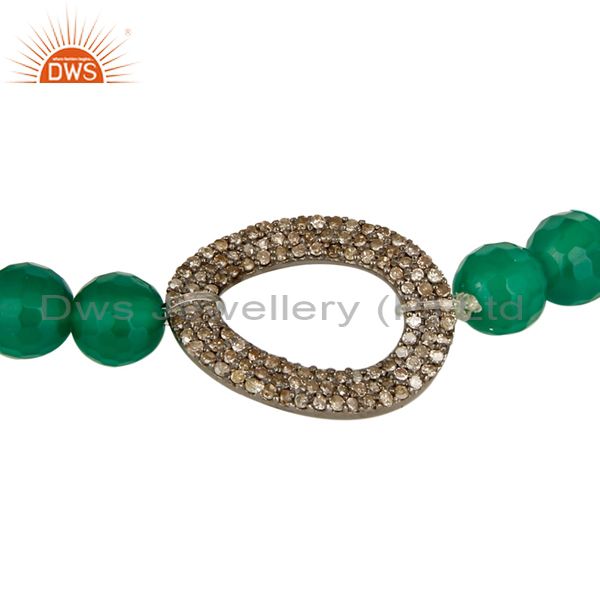 Exporter Natural Green Onyx Faceted Gemstone Stretch Bracelet With Pave Set Diamond Charm