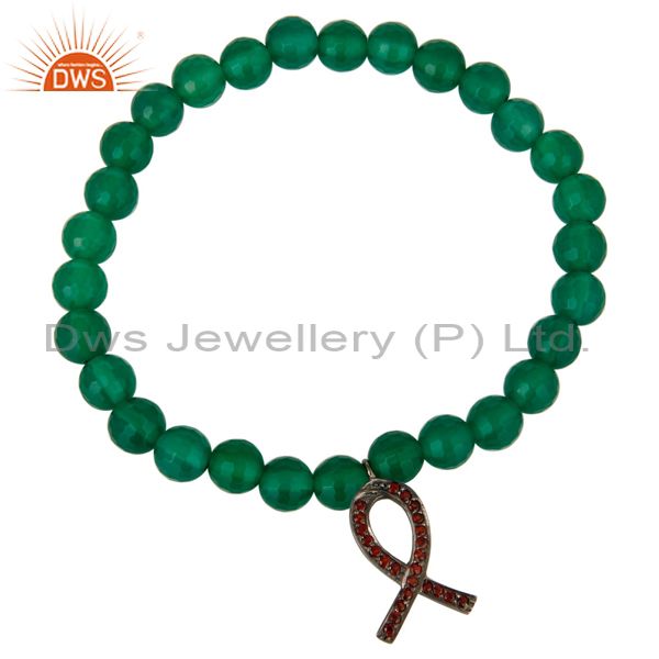 Exporter Green Onyx Adjustable Bracelet With spessartite Garnet Ribbon Awareness Charms