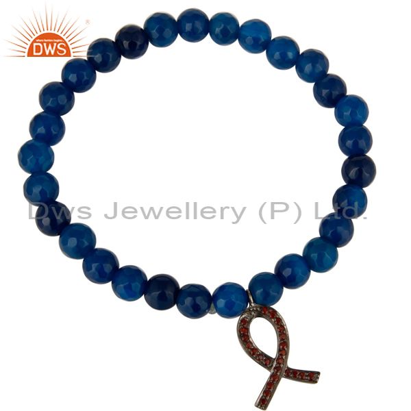 Exporter Blue Onyx Adjustable Bracelet With spessartite Garnet Ribbon Awareness Charms