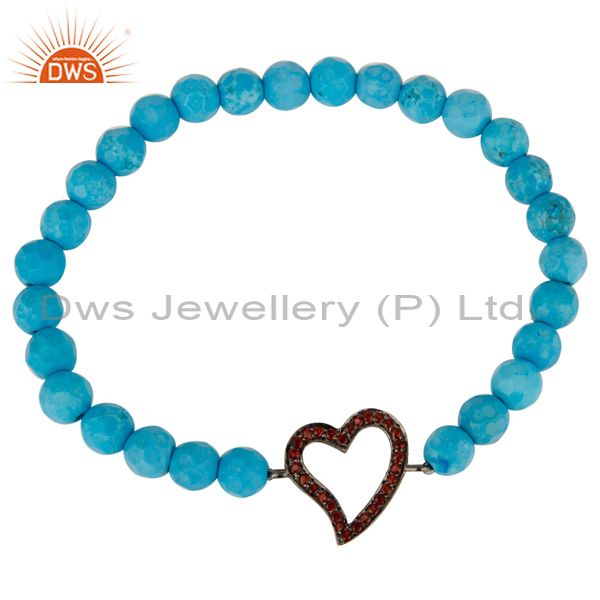 Exporter Faceted Turquoise Adjustable Bracelet With spessartite Garnet Heart Charms