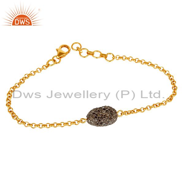 Exporter 925 Sterling Silver with 18k Gold Plated Pave Set Diamond Open Bracelet
