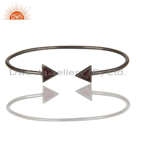Exporter Natural Ruby and Sterling Silver Pyramid Design Sleek Cuff Bangle Bracelet
