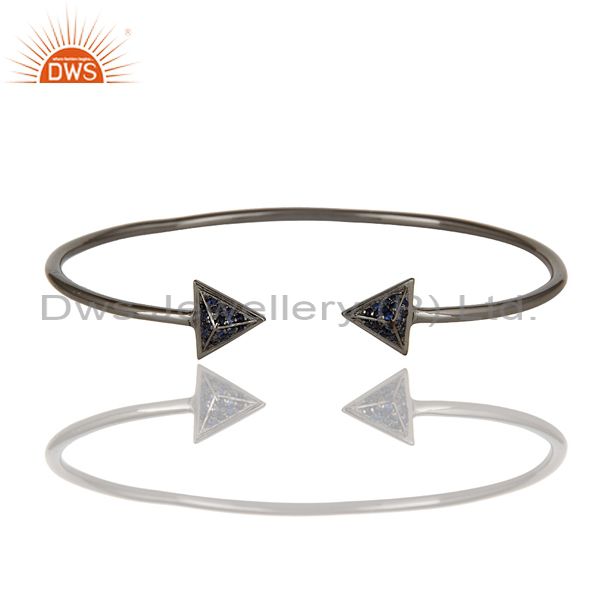 Exporter Blue Sapphire and Sterling Silver Pyramid Design Sleek Cuff Bangle Bracelet