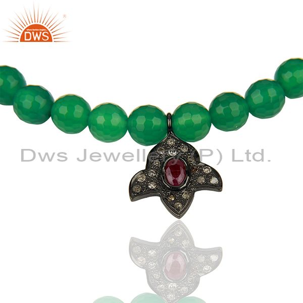 Exporter Pave Diamond Green Onyx Gemstone Beads Strechable Bracelet Supplier