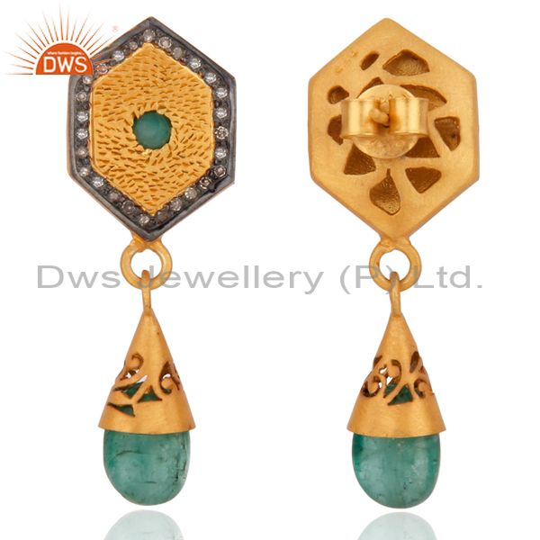 Exporter Pave Diamond Emerald Gemstone Drop Earring 925 Sterling Silver Fashion Jewelry