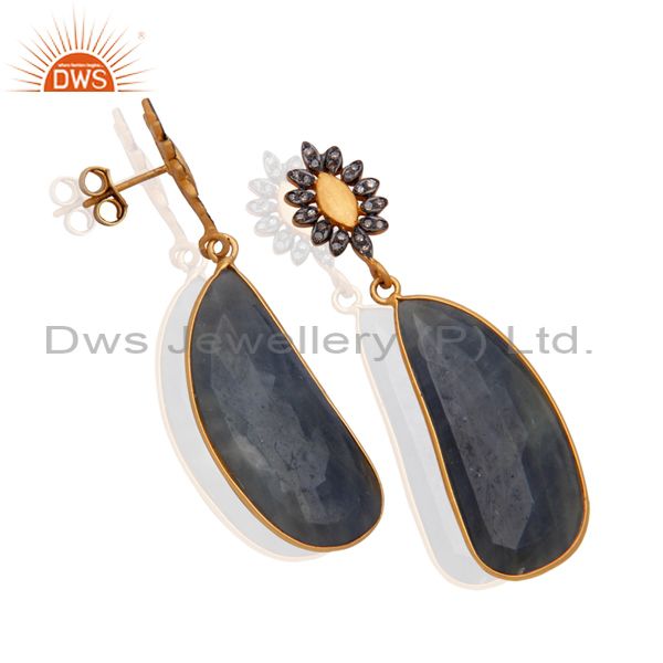 Exporter Pave Diamond Sapphire Slice Gemstone 18k Gold On Sterling Silver Dangle Earrings