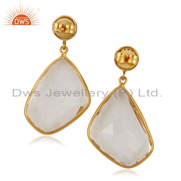 Exporter Women Fashion 24K Yellow Gold Plated Natural Crystal Quartz Dangle Drop Earrings