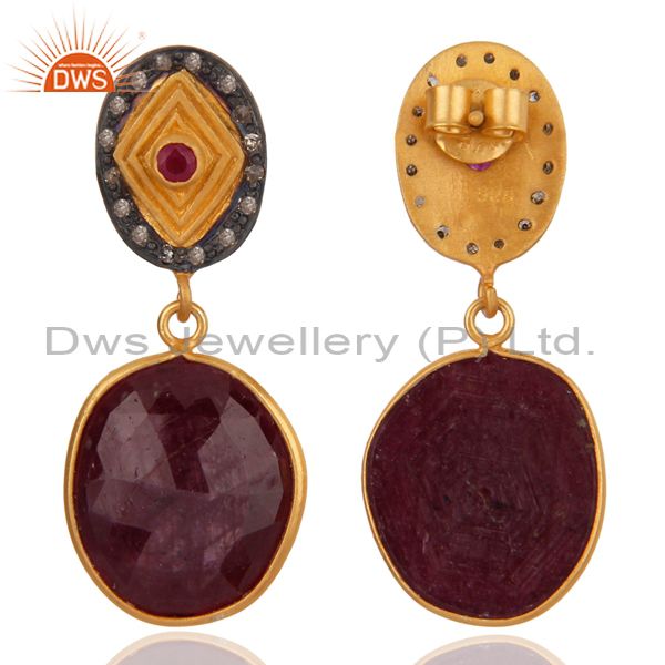 Exporter 18K Gold Plated 925 Sterling Silver Pave Diamond Ruby Earrings Women Jewelry