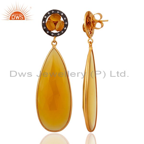Exporter Attractive Designer 18k Yellow Gold Plated Chalcedony Gemstone CZ Dangle Earring