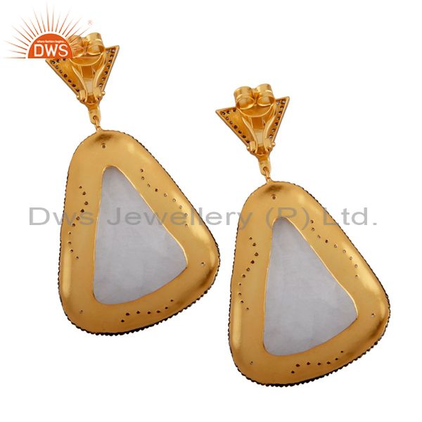 Exporter 22K Yellow Gold Plated Brass Crystal Quartz And CZ Fashion Dangle Earrings