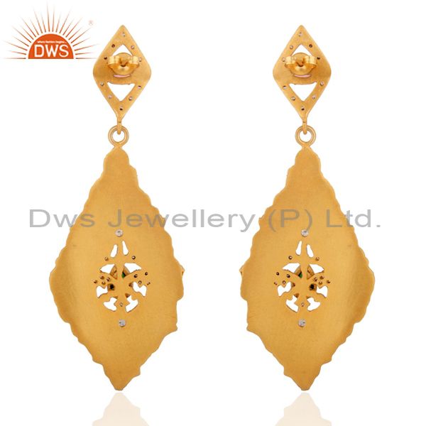 Exporter 18K Yellow Gold Plated Dangle Earrings Matte Finish White Zircon Earrings