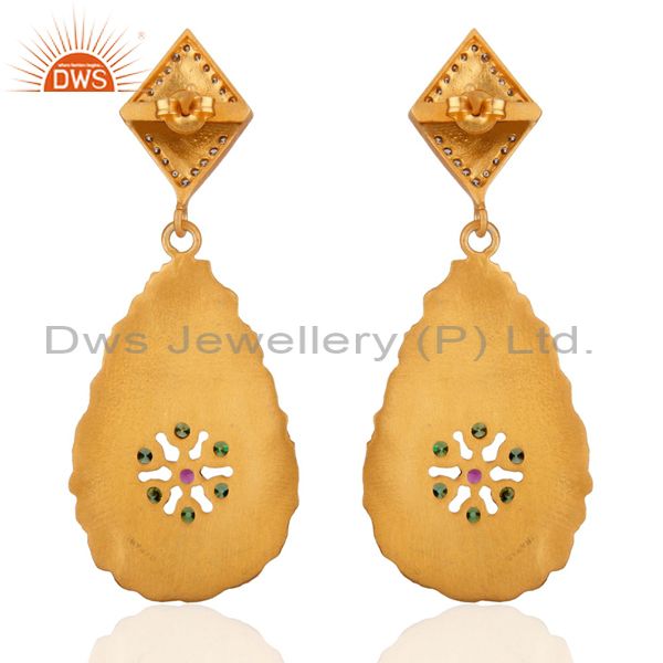 Exporter 24KT Gold Plated Dangle Earrings Matte Spark Textured Finish Zircon Jewelry
