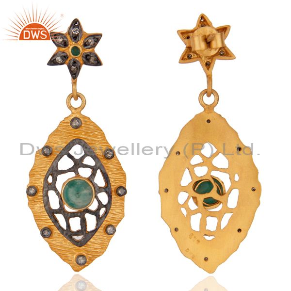 Exporter Natural Emerald Diamond Designer Wedding Earrings Jewelry 925 Sterling Over 18k