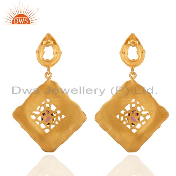 Exporter Vintage Inspired Lady Fashion 18K Gold Plated Textured Finish Dangle Earrings