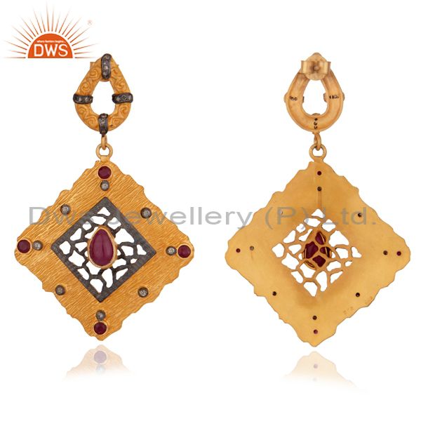 Exporter Victorian Mughal Style 925 sterling Earrings Ruby Ruby Diamond Earrings Jewelry