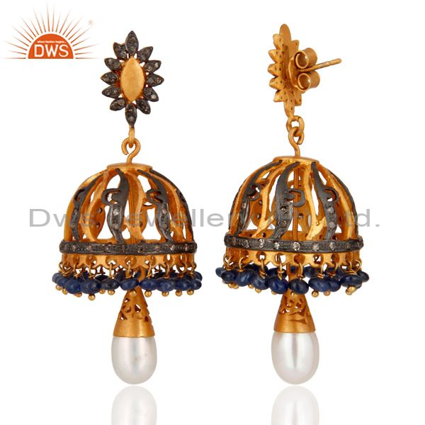 Exporter Natural Pearl Pave Setting Diamond 925 Sterling Silver Chandelier Women Earrings