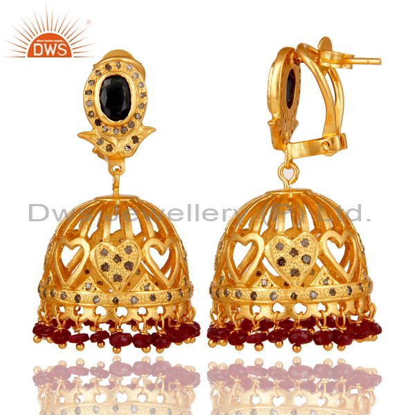 Exporter 18k Gold on Sterling Silver Diamond Blue Sapphire Ruby Womens Drop Dangle Earri