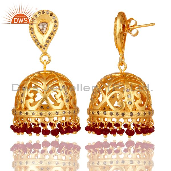 Suppliers Natural Ruby and Diamond 18K Gold Plated Sterling Silver Jhumka Earring