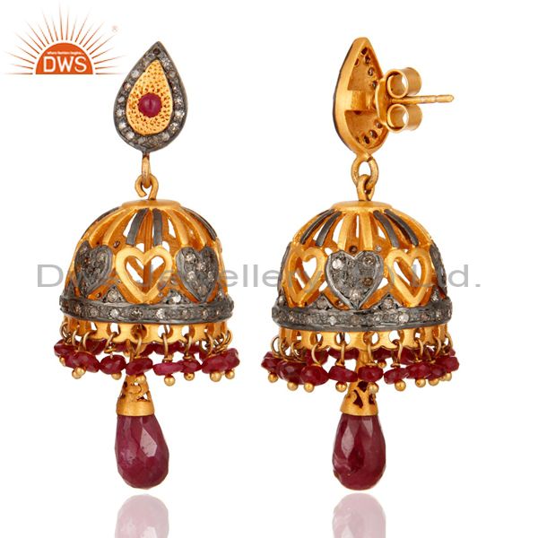 Exporter Indian Bollywood Jewellery 14k Gold Plated Diamond Ruby Gemstone Traditional Ear
