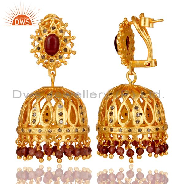Suppliers Pink Tourmaline and White Pearl 18K Gold Plated Sterling Silver Jhumka Earring