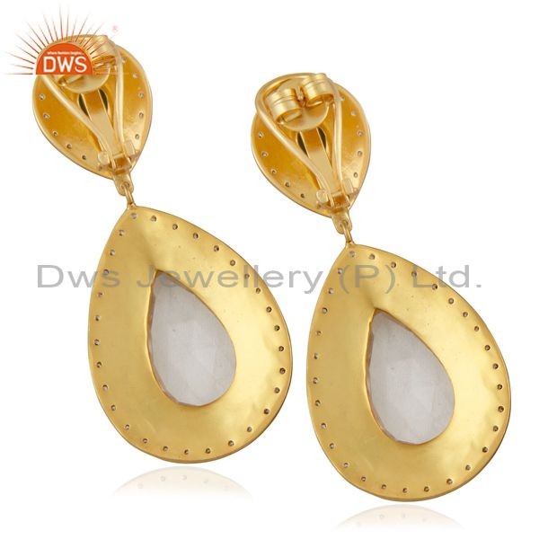 Exporter 14K Yellow Gold Plated Brass Crystal Quartz And CZ Designer Dangle Earrings