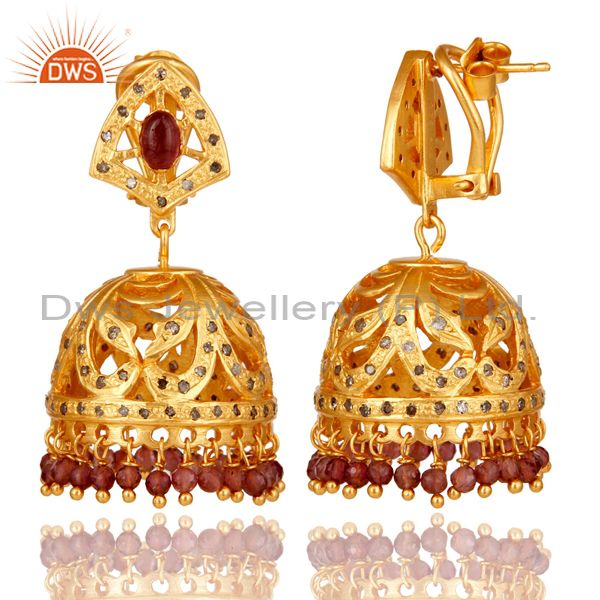 Suppliers Pink Tourmaline and Diamond Gold Plated Sterling Silver Jhumki Earring