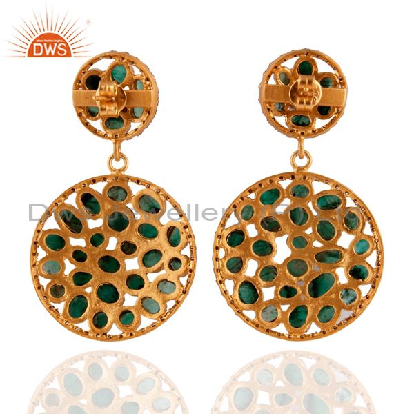 Exporter Emerald 18k Gold Plated Diamond Pave Dangle Earrings Sterling Silver Fine Jewelr
