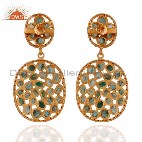 Exporter Pave Diamond Emerald Dangle Earrings Jewelry 18k Gold GP 925 Sterling Silver