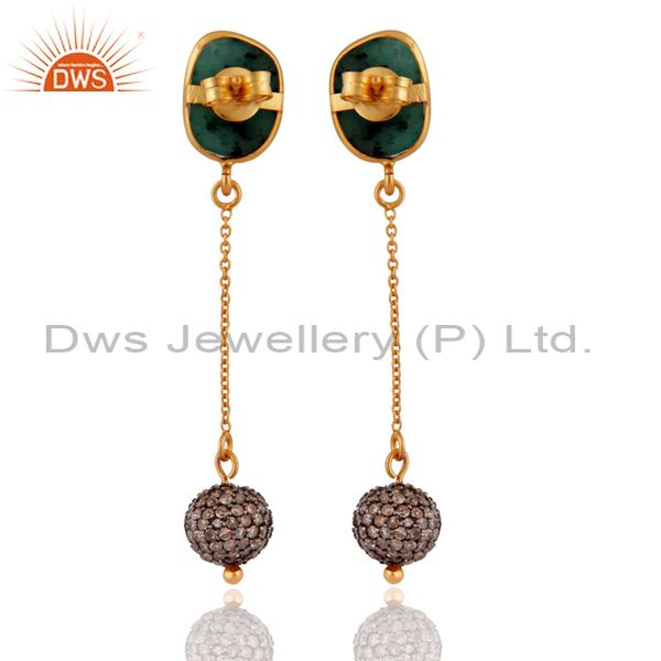 Exporter Pave Diamond Emerald Gemstone 925 Sterling Silver Fashion Earrings