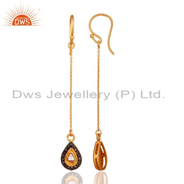 Exporter .925 Sterling Silver Diamond Rose-Cut Link Chain Dangling Hook Earrings