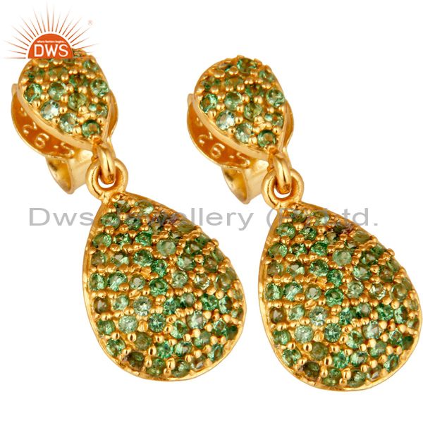 Exporter Pave Set Tsavourite 18K Yellow Gold Over Sterling Silver Dangle Earrings