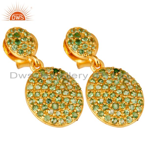 Exporter 18K Yellow Gold Plated Sterling Silver Tsavorite Gemstone Cluster Dangle Earring