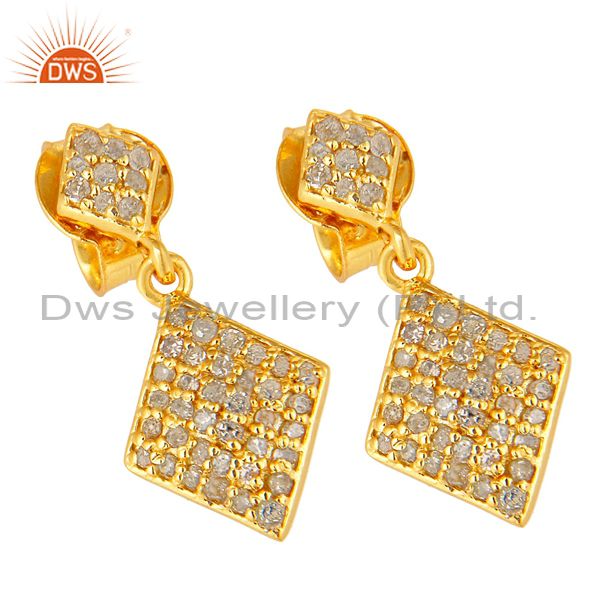 Exporter Pave Setting Diamond Disc Dangle Earrings Made In 14K Gold Over Sterling Silver