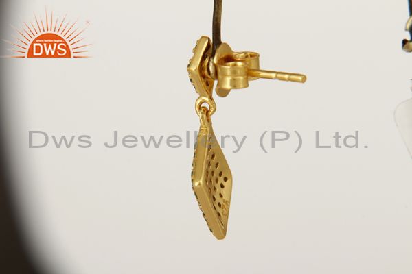 Exporter Pave Set Natural Tsavorite Gemstone Sterling Silver Dangle Earrings - Gold Plate