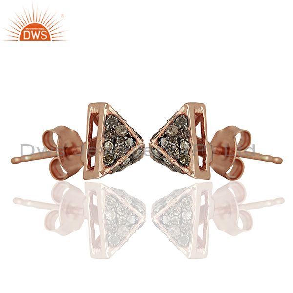 Exporter Wholesale Rose Gold Plated Pave Diamond Stud Earrings Jewelry Supplier