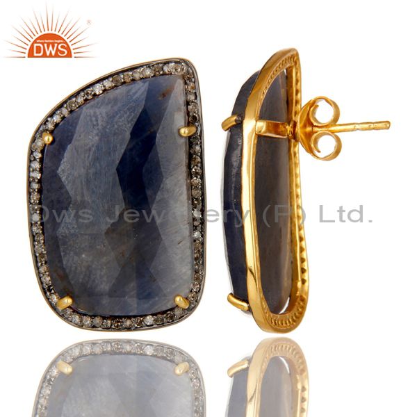 Exporter Pave Diamond And Blue Sapphire Stud Earrings In 18K Gold Over Sterling Silver