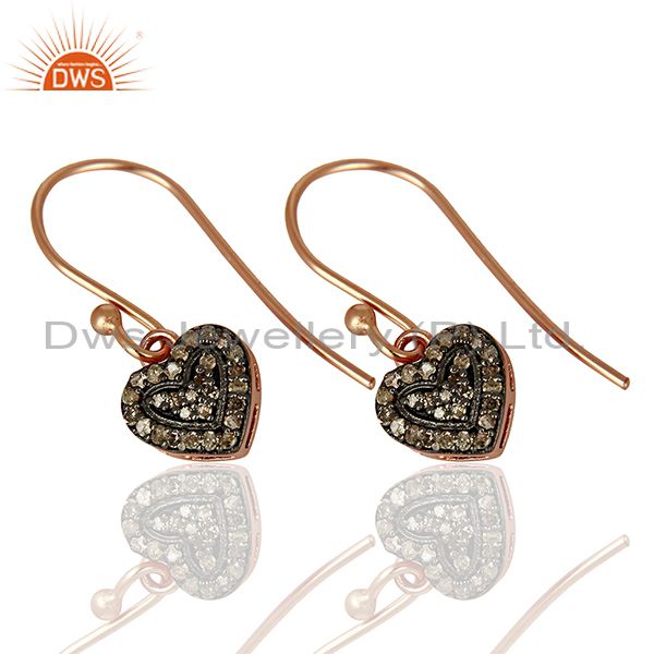 Exporter Heart Shape Rose Gold Plated Silver Pave Diamond Earrings Manufacturer