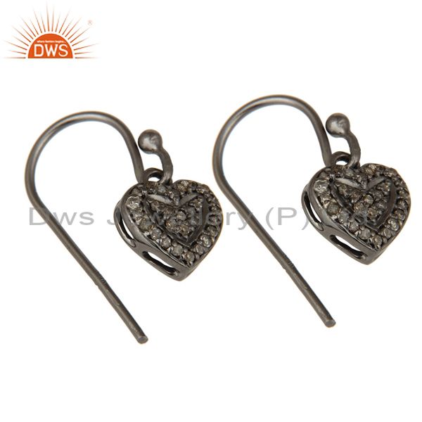 Exporter Diamond and Oxidized Sterling Silver Heart Designer Earring