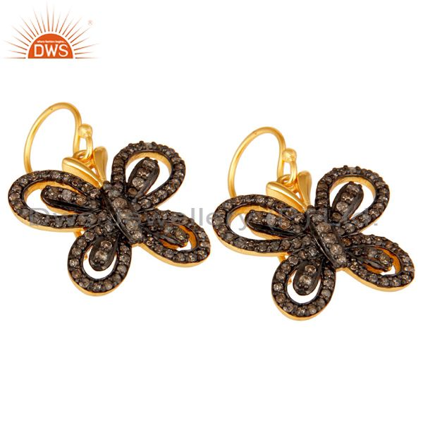 Exporter Diamond and 18K Gold Plated Sterling Silver Butterfly Drop Earring