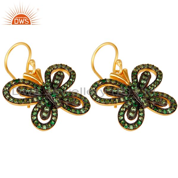 Exporter Tsavourite and 18K Gold Plated Sterling Silver Butterfly Drop Earring