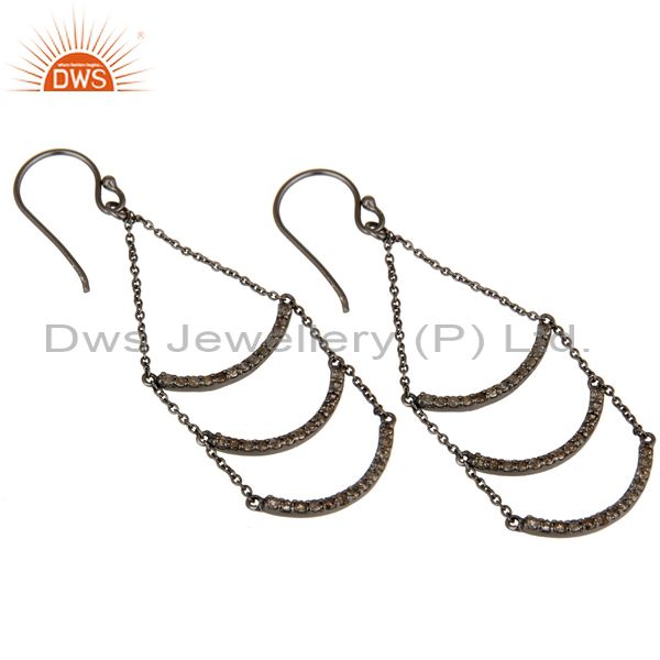 Exporter Lotus Dangler Earring Oxidized Sterling Silver Earring with Diamond