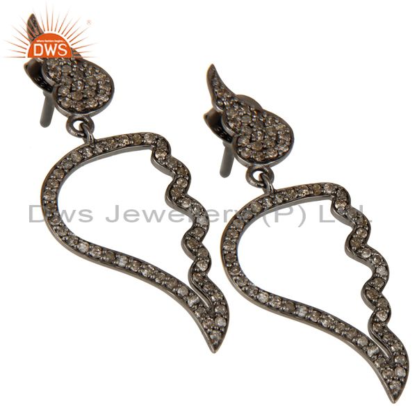 Exporter Leaf Rame Design Diamond and Oxidized Sterling Silver Drop Earring