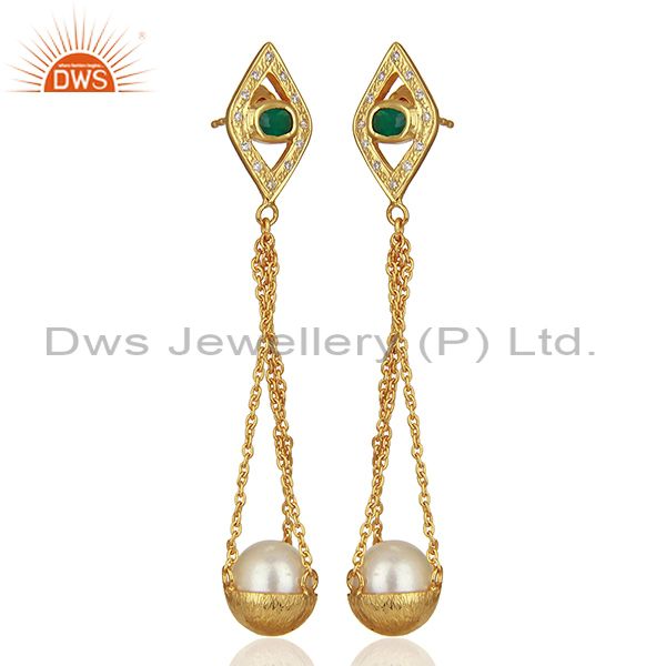 Exporter Multi Gemstone 925 Silver Gold Plated Chain Earring Wholesale Supplier