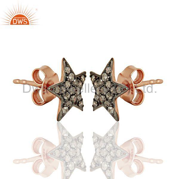 Exporter Star Design Rose Gold Plated Pave Diamond Stud Earrings Manufacturer