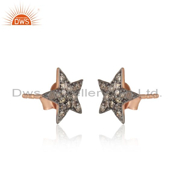 Wholesalers Star Design Rose Gold Plated Pave Diamond Stud Earrings Manufacturer