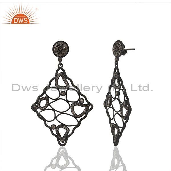 Exporter Black Rhodium Plated 925 Silver Pave Diamond Earrings Manufacturer